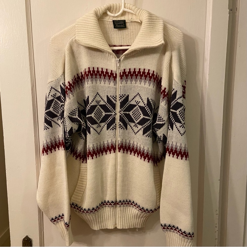 Vintage Zip-Up Scandia Woods Cozy Snowflake Sweater